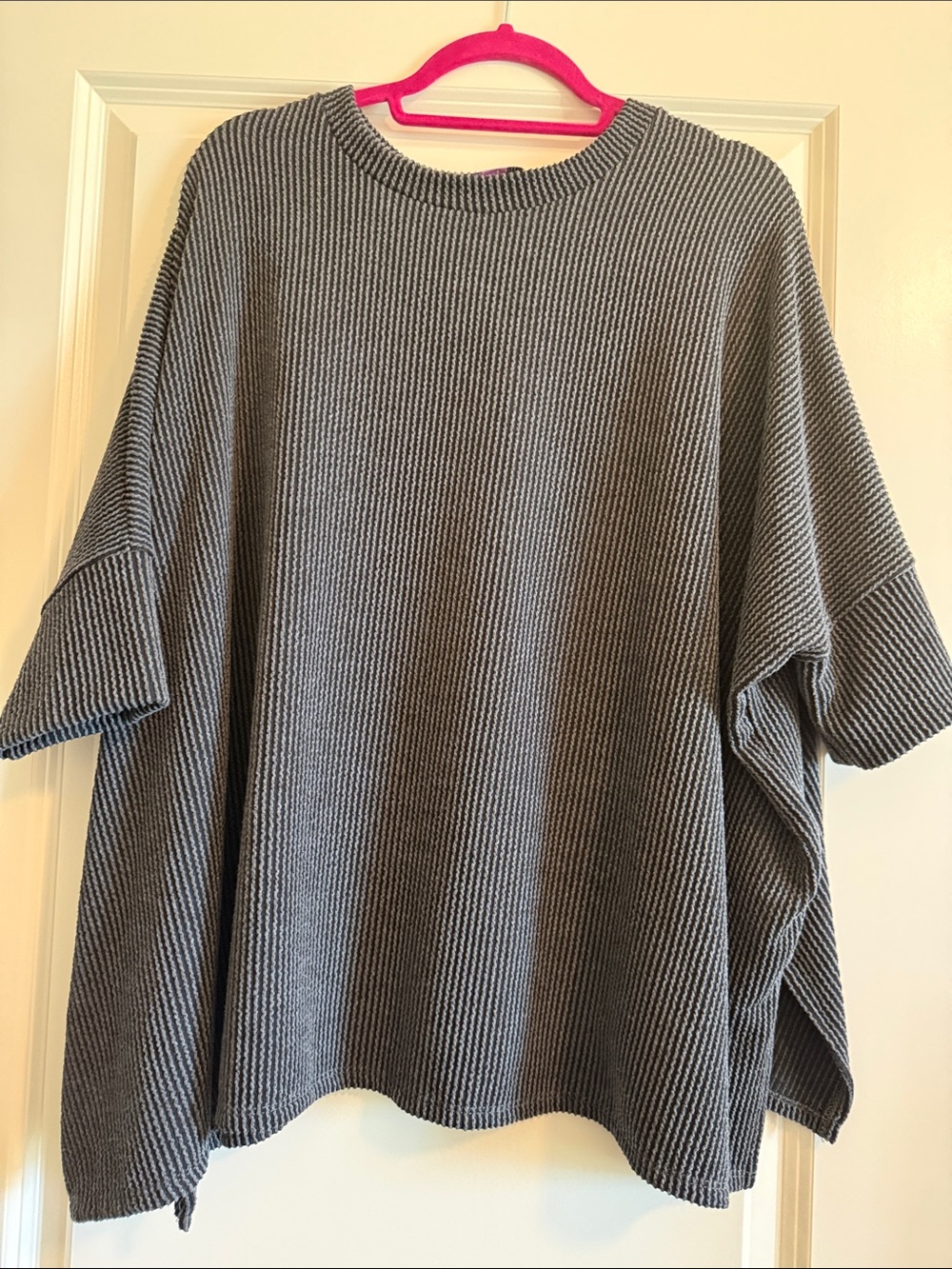 Oversized Ribbed Knit Women's Top - Gray